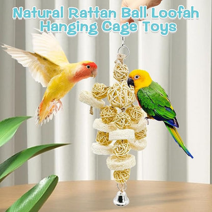 Hamiledyi Bird Toys Foraging Star Bird Chew Toy Super Shredder Ball Will Keep Birds Busy Foraging for Hidden Treasures Parrot Cage Toys Cages Shredder Cockatiel Conure (1 x Rattan Chew Ball String)
