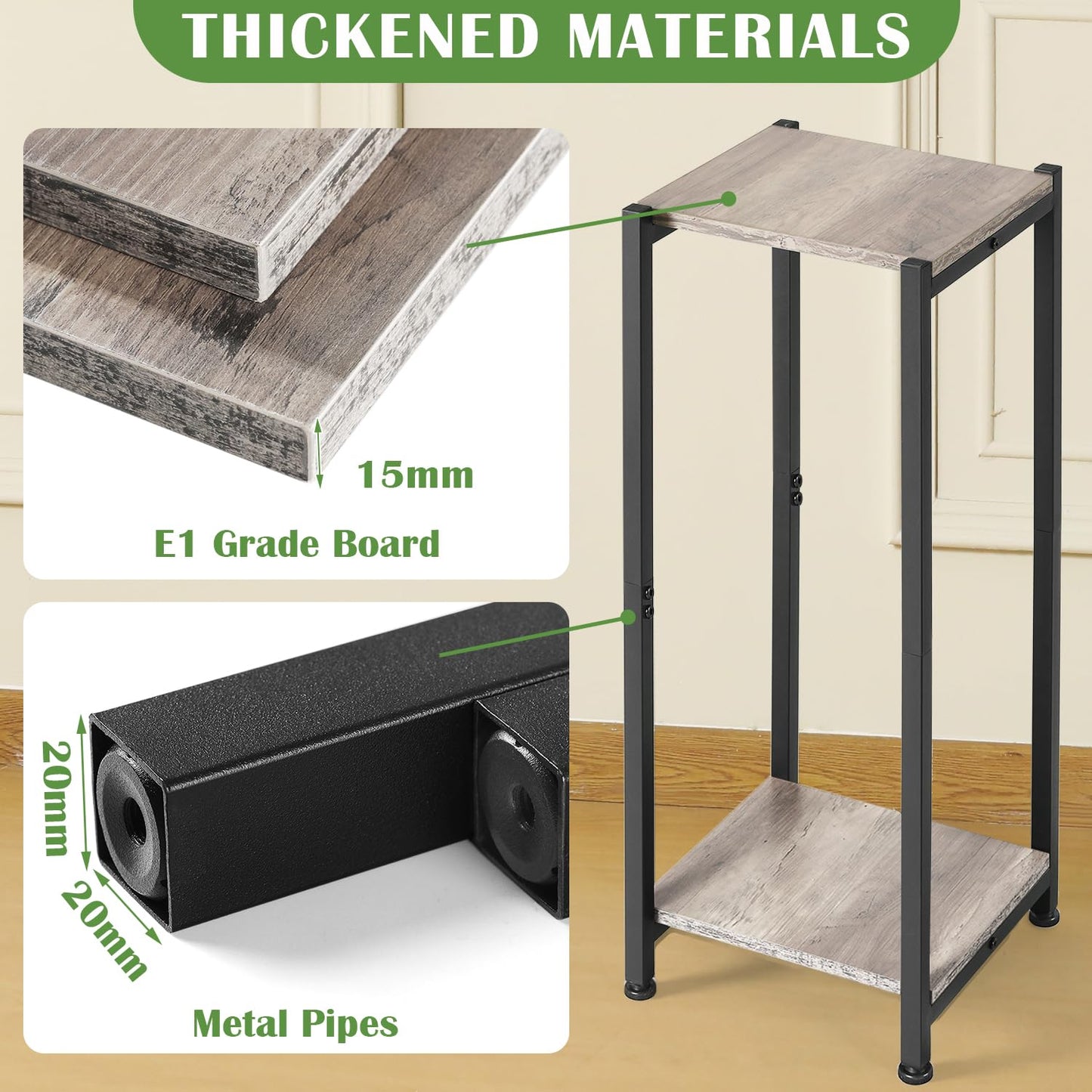 Dipion Tall Plant Stand Indoor,31 Inch Plant Stands,2 Tier Metal Plant Stand with Heavy Duty Wood,Greige and Black