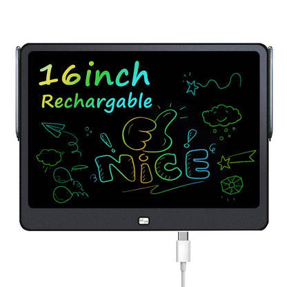 Rechargeable LCD Writing Tablet for Kids, 16 Inch Colorful Drawing Tablet, Educational Toddler Drawing Pad, Reusable Learning Toys for Kids (Ages 3-12), Ideal Gift for Christmas Birthday (Black)