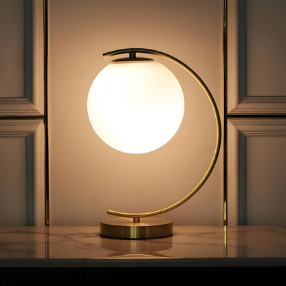 KCO Lighting Mid-Century Bedside Table Lamp Modern Glass Ball Desk Lamp Gold Reading Lamp Moon Shape Metal Table Light for Bedroom Living Room Office