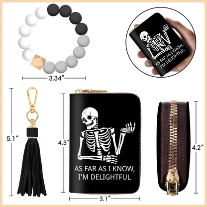 Yonlevres Skeleton Credit Card Holder Keychain Wristlet Bracelet Wallet Women, Gothic Skull Small Wallet Silicone Beaded, Funny Halloween Leather RFID Blocking Wallets Mini Card Case Accordion Gift