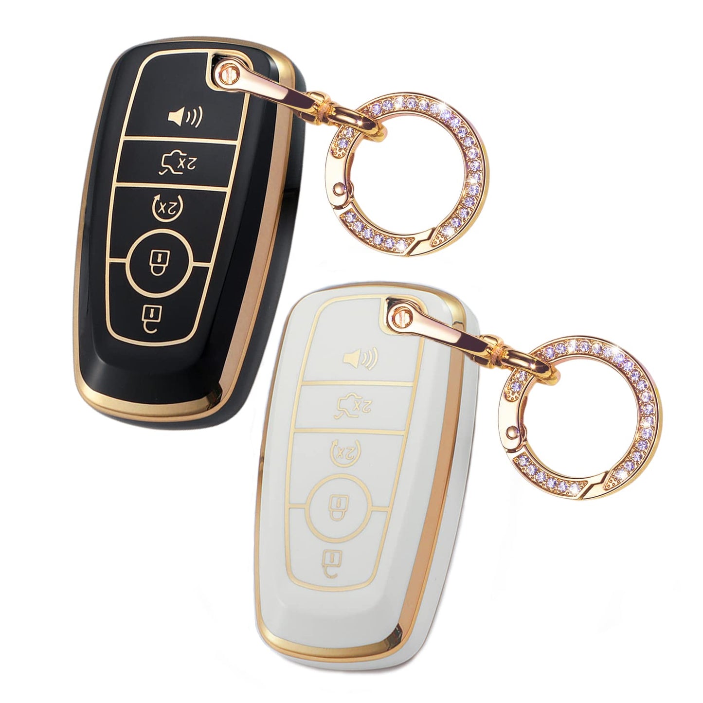 RFSRZ 2PCS for Ford Car Key Fob Shell Cover Case,Soft TPU Decoration Bling Key Holder for 2018 2019 2020 2021 2022 2023 Ford Fusion F150 F250 F350 F450 Edge Explorer Escape Mustang Black and White