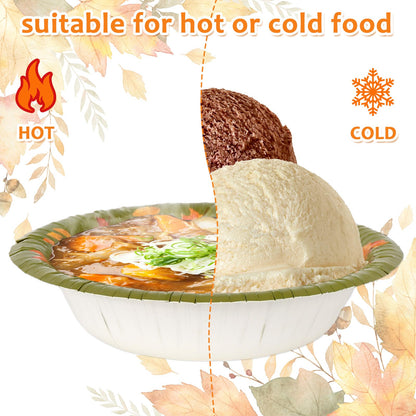Whaline 100 Pcs Fall Paper Bowls Pumpkin Maple Leaves Treat Snack Cups Watercolor Ice Cream Bowl for Autumn Thanksgiving Food Party Supplies
