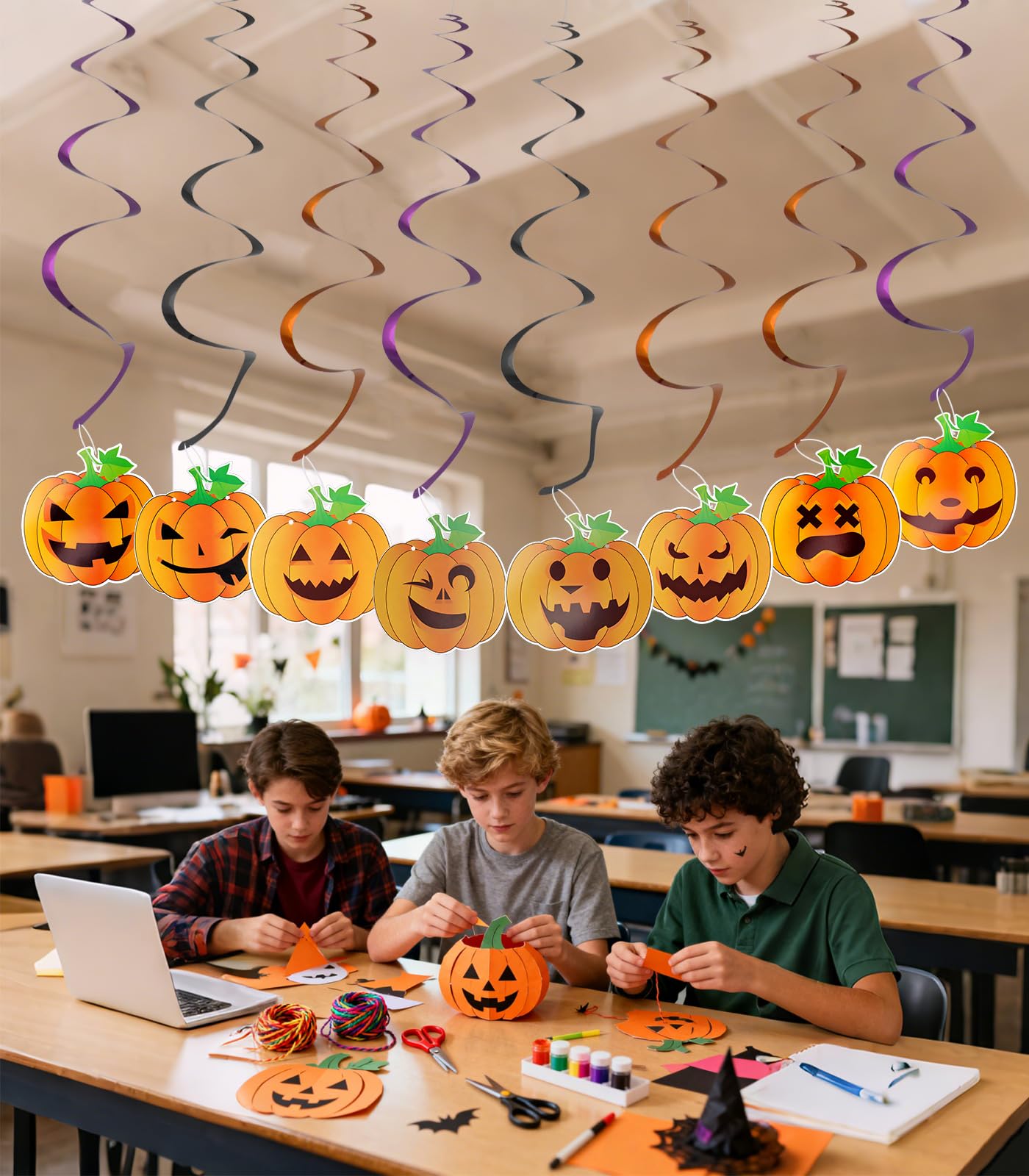 NGOKPYD 8PCS Halloween Party Decorations Halloween Ghost Pumpkin Banner Spiral Streamers, for Ceiling Doorway Wall Window Spooky Home Party Decor