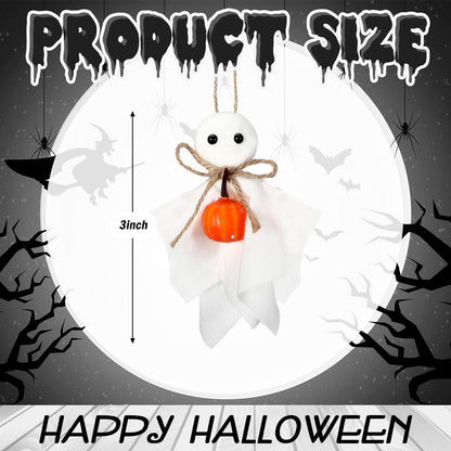 Civaner 24 Pcs Halloween Hanging Ghost Ornaments Mini Ghost Ornaments for Halloween Tree 3 Inch Cute Hanging Farmhouse Rustic Boo with Pumpkin Decorations for Haunted Party Yard Tree Decor