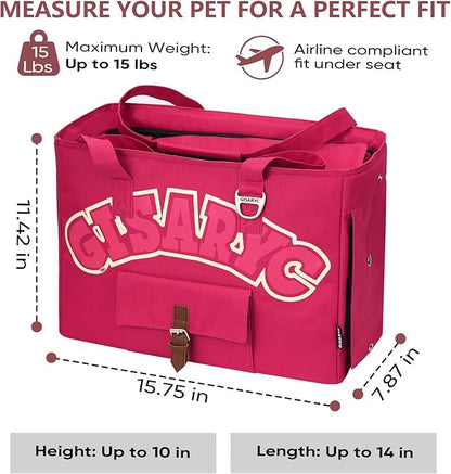 Dog Purse Carrier for Small Dogs, Cats and Puppies – Soft-Sided Foldable Pet Travel Bag with Multi Pockets, 3-Sided Mesh & Rollable Cover for Nervous Cats, Fits Pets up to 15 lbs (Berry Red)