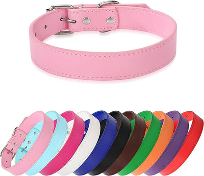 Pink Soft Leather Dog Collar for Small,Medium, Large Dog, Comfortable and Adjustable (Wide: 0.55'' for Dog's Neck: 9''~12'', Pink, S)