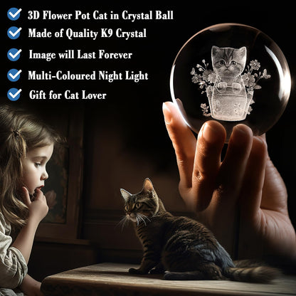 IFOLAINA Cat Themed Gifts for Women Christmas 3D Crystal Ball for Her Mom Girls Cat Lover Gifts for Women Birthday Glass Globe Decor for Bedroom