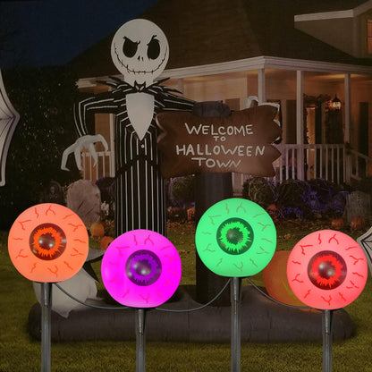 Halloween Outdoor Pathway Lights with 4 Spooky Pumpkins, 7Ft Outdoor Halloween Pumpkin Stake Lights with C7 LED Bulbs,for Party Garden Lawn Driveway Decor