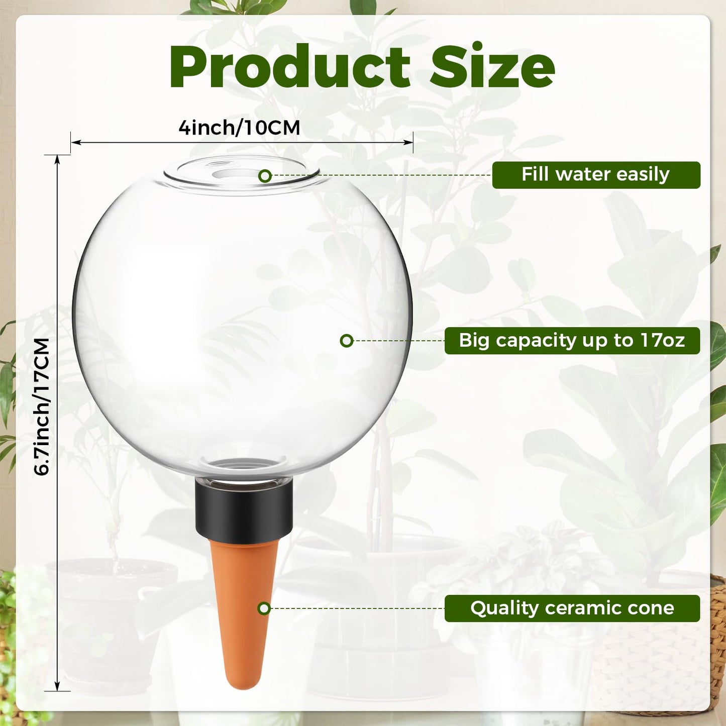 GLOBNGIAO 4 Pcs Self Watering Globes Plastic Automatic Watering Planter for Indoor Plants 17.5 oz drip Irrigation Watering Bulbs with Slow Release Control (Green)