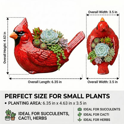 Cardinal Planter Red Resin, Cardinal Bird Succulent Planter with Drainage Hole, Animal Planters for Outdoor Indoor Plants, Cute Decorative Flower Pot for Garden Desk Decor, Bird Lover Gifts