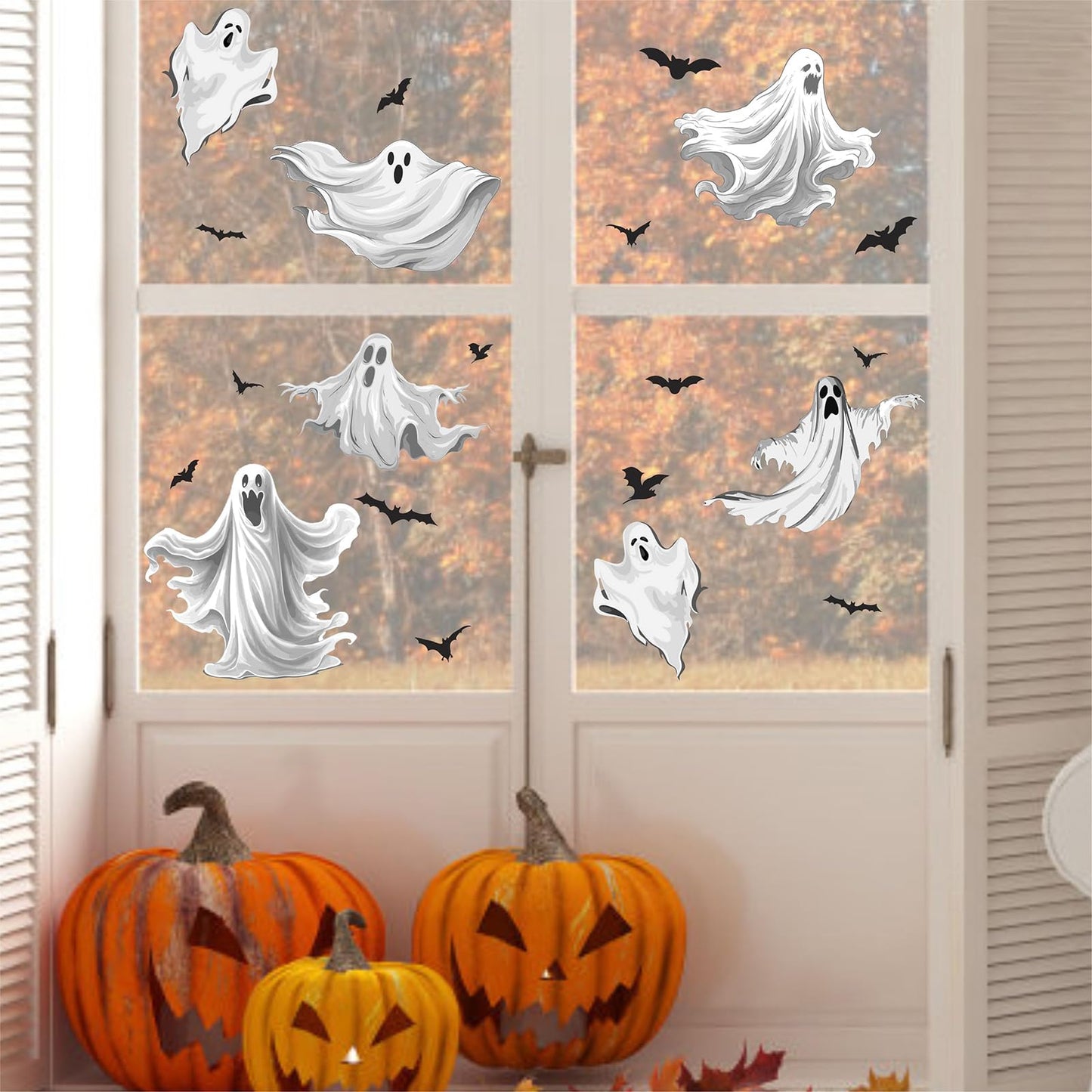 Halloween Large Ghosts Window Clings Halloween Window Stickers Black Bats Window Decals Home Classroom Office Party Decoration