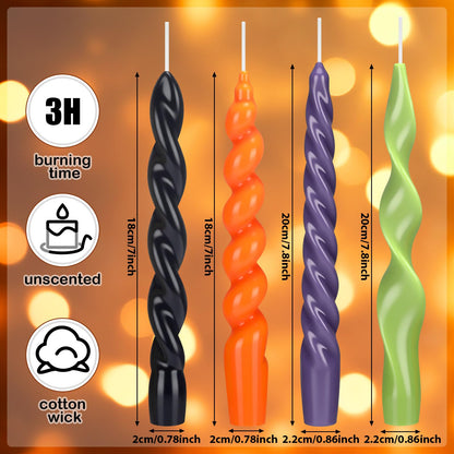 Nuanchu 4 Pcs Twisted Taper Candles Wax Unscented Smokeless Spiral Swirl Candlesticks for Wedding Holiday Dinner Party Home Decorations(7.87 Inch,Pure,Halloween Purple)