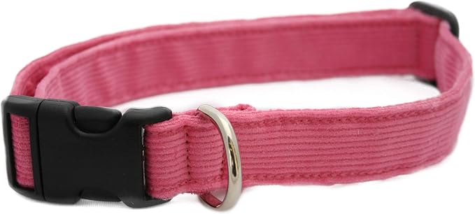 Hemp Corduroy Dog Collar - No Pattern (3/4" Medium, Pink)