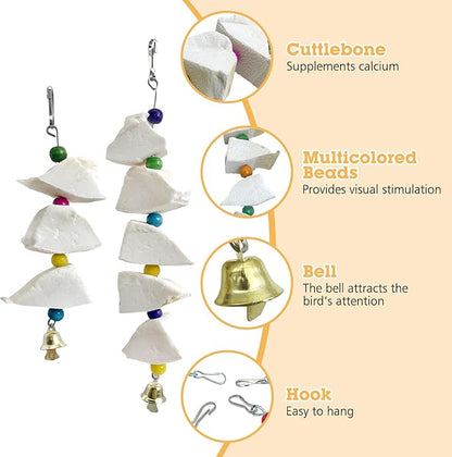 BNOSDM Bird Toys with Cuttlebone 4 Pack Hanging Cuttle Bone Chew Toys Natural Bird Beak Grinding Stone Parakeet Calcium Toys Bird Cage Accessories for Budgies Cockatiels Lovebirds Conures Parrots (7)