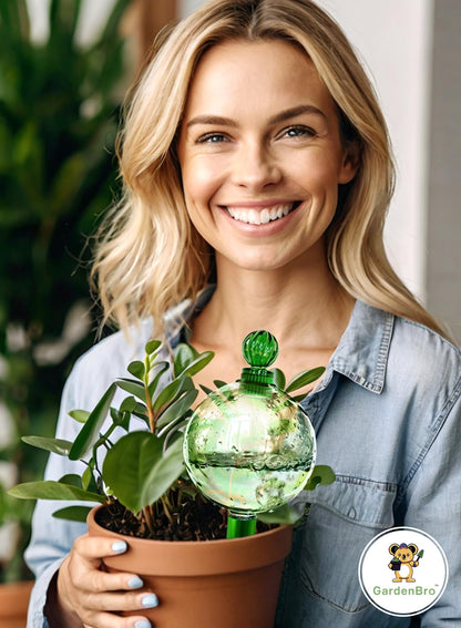 16 Oz Plant Watering Globes for Indoor Plants with Terracotta Self Watering Planter Insert - Hand-Blown XL Glass Globes - Automatic Indoor Planter Waterer, Gift Idea for Gardeners [1, Emerald]