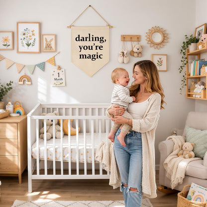 Darling You're Magic - Canvas Hanging Pennant Flag Banner Wall Sign Decor Gift for Nursery Baby Kids Girl Boy Teen Bedroom Playroom Decor- Birthday Christmas Gift