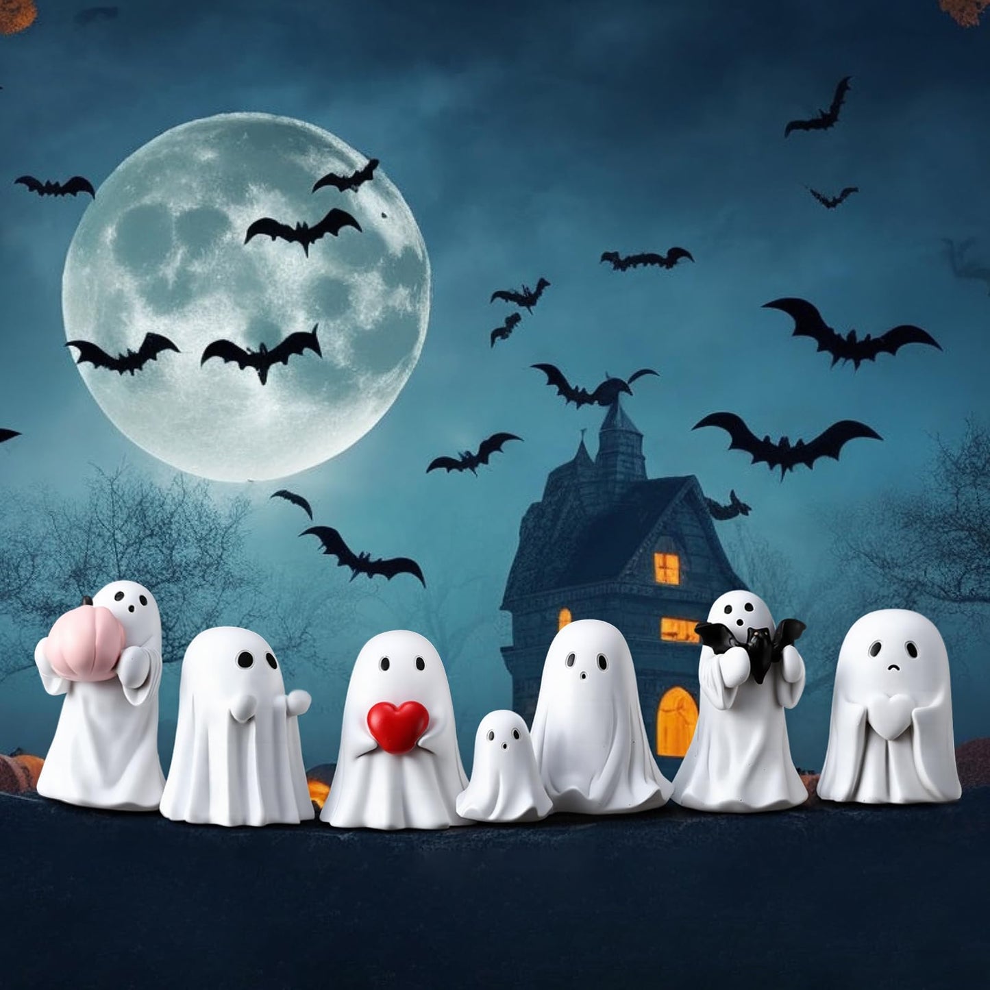 Wesiti 6 Pcs Halloween Ghost Figurine Spooky Resin Ghost Statue Cute Halloween Figurines Decorations Ghosts Figurines Bulk Scary Statue for Gift Props Indoor Home Tabletop Party Decorations, 6 Styles