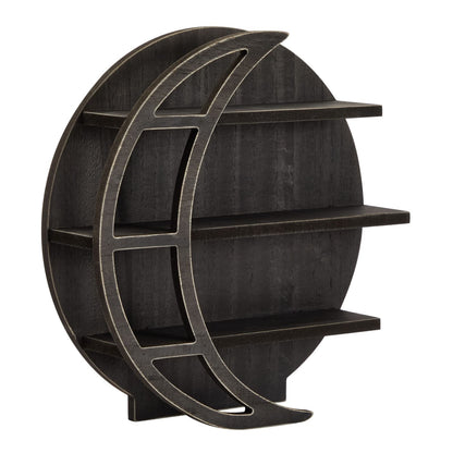 Farmlyn Creek Wooden Moon Shelf - Polished Gothic Wall Decor - Crystal Shelf Display & Essential Oil Organizer - Home Decor Accent - 12 x 12 x 3 in, Rustic Black