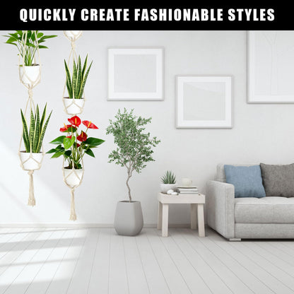 6Pcs White Macrame Plant Hanger Set Different Tiers Hanging Plant Holders Indoor Plant Hangers from Ceiling Hanging Planter Basket Cotton Rope with S Hooks and Hook Nails Boho Home Decor