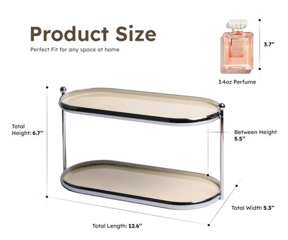 MUSEOWN 2 Tier Metal Frame Perfume Organizer in Stylish,and Minimalist Perfume Tray-Elegant Countertop Display Shelf for Skincare,Makeup,Trinket for Dresser,Vanity,Bathroom (Creamy White)