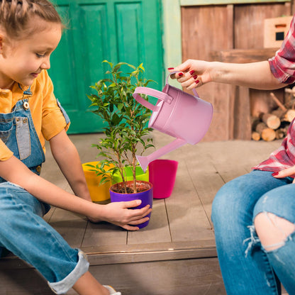 Small Metal Watering Can Set, Pink, 1.2L and 0.23L Garden Cans with Long Spout, Indoor Outdoor Plant Care (Pink)