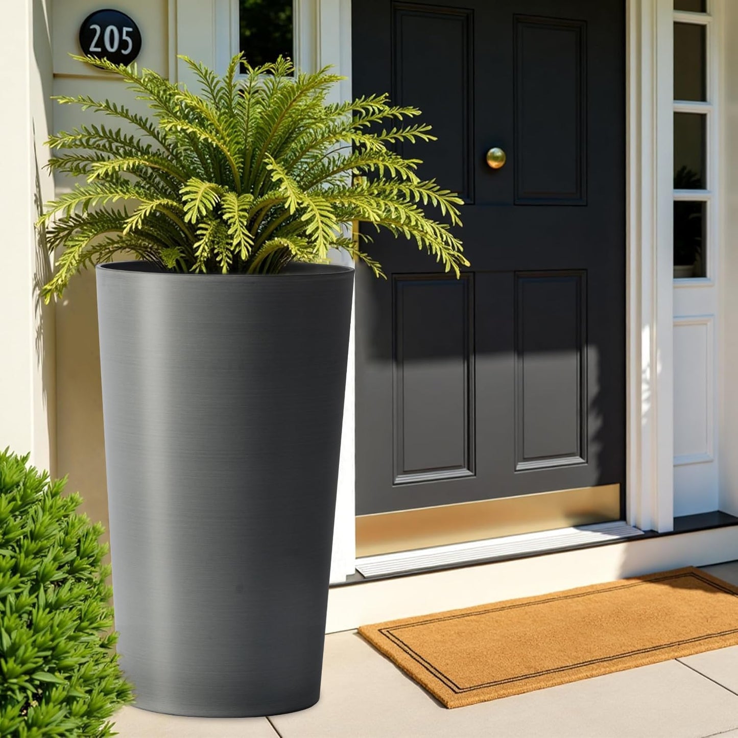 GDFStudio 21.7" Tall Planters Set of 2, Large Planter Pots with Drainage Holes, UV and Crack Resistant, Modern Matte Finish for Indoor Outdoor Balcony Patio Garden, Grey