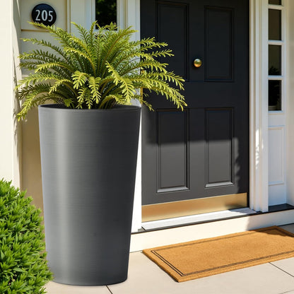GDFStudio 21.7" Tall Planters Set of 2, Large Planter Pots with Drainage Holes, UV and Crack Resistant, Modern Matte Finish for Indoor Outdoor Balcony Patio Garden, Grey
