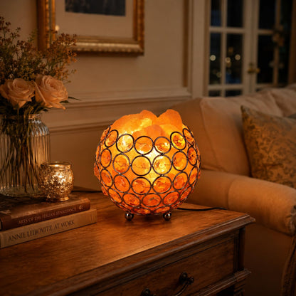 LOOPUPU Himalayan Salt Lamp 5in Plug-in Natural Pink Salt Rock Night Light Dimmer Switch 2 Bulbs Included Bedroom Desk Decor (Jeweled Globe)