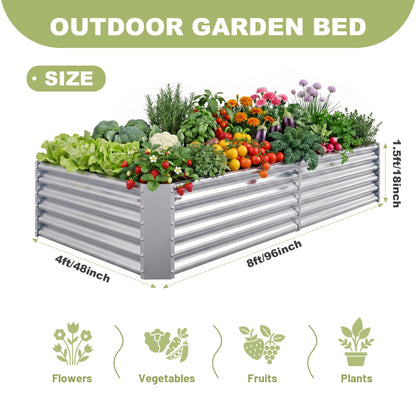 AHEONLAR 2 Pack 8×4×1.5ft Galvanized Raised Garden Beds Outdoor, Rectangle Sturdy and Durable Planter Boxes for Vegetables, Fruits, Flowers and Plants, Easy Assembly, Silver
