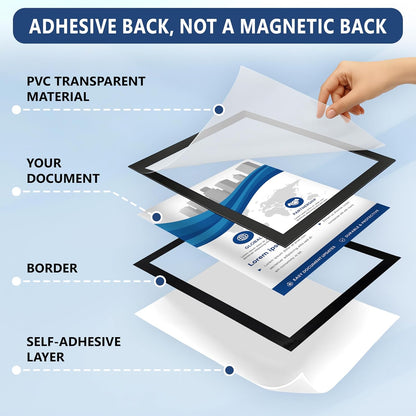 12 Pack Magnetic Sign Holder 11 x 17 with Adhesive Back - Magnetics Poster Frame & Magnetic Paper Holder - Reusable Adhesive Frames 11x17 - Magnet Frame for Wall Windows - Magnet Document Holders