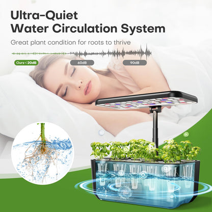 Ahopegarden Indoor Garden Hydroponics Growing System: 10 Pods Plant Germination Kit Herb Vegetable Growth Lamp Countertop with LED Grow Light - Hydrophonic Planter Grower Harvest Lettuce