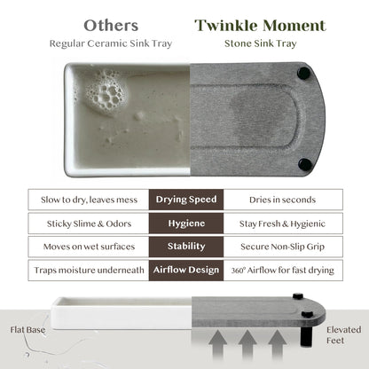 TWINKLE MOMENT 2PCS Water Absorbing Stone Soap Tray for Kitchen Bathroom Sink, Quick Dry Diatomaceous Earth Drying Rack and Shower Caddy, Soap Dispenser and Sponge Holder Organizer for Countertop