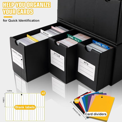 Trading Card Storage Box, Includes 12-600 CT Boxes & 48 Card Dividers, 12000+ Trading Card Organizer for Collectible Card Games, for TCG, MTG, PTCG, Baseball Cards, with Labels & Tapes