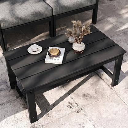 HDPE Outdoor Patio Furniture Set, 10-Piece Patio Conversation Set with 3-Seat Sofa, 4 Armchairs, 2 Side Tables & 1 Coffee Table, All-Weather Outdoor Sofa Set for Deck, Porch (Black Frame)
