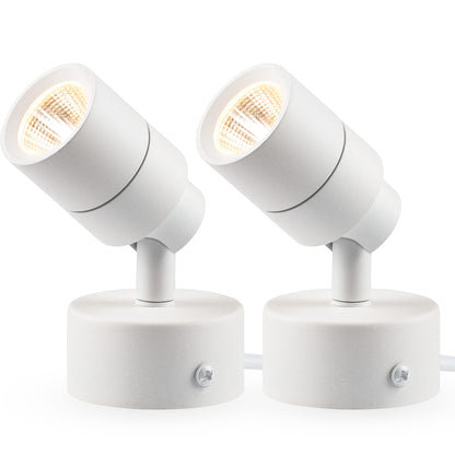 SUNVIE 2 Pack LED Up Lights Indoor, 3W Spot Lights for Indoor Use with 3000K Warm White, 120V Spotlights for Plants Pictures Artwork Uplighting & Accent Lighting, 5.9 FT Plug Cord with Foot Switch