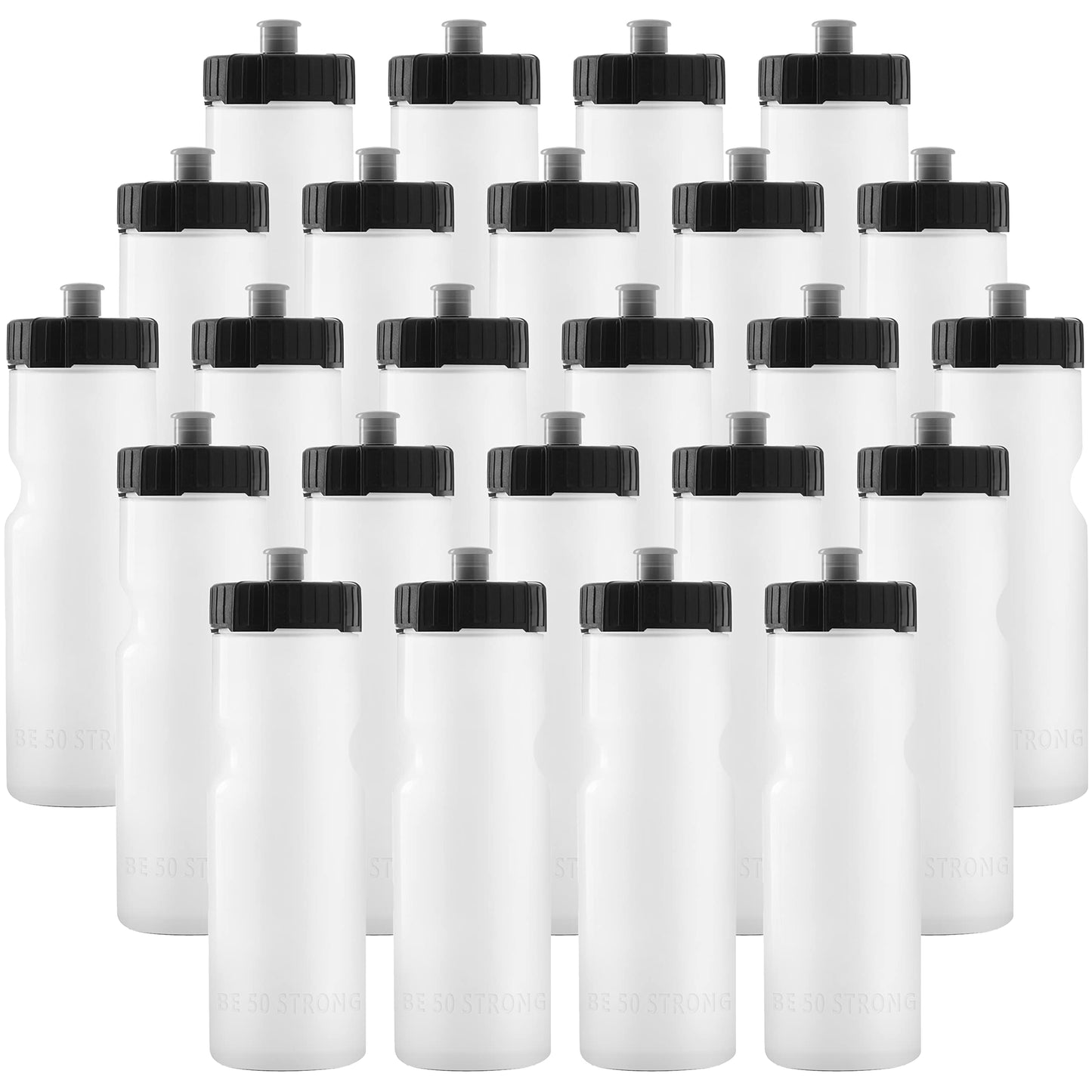50 Strong Bulk Water Bottles 24-Pack – 22 oz BPA-Free Sports Bottles with Easy-Open Pull Top Cap – Made in USA – Reusable & Top Rack Dishwasher Safe Brand