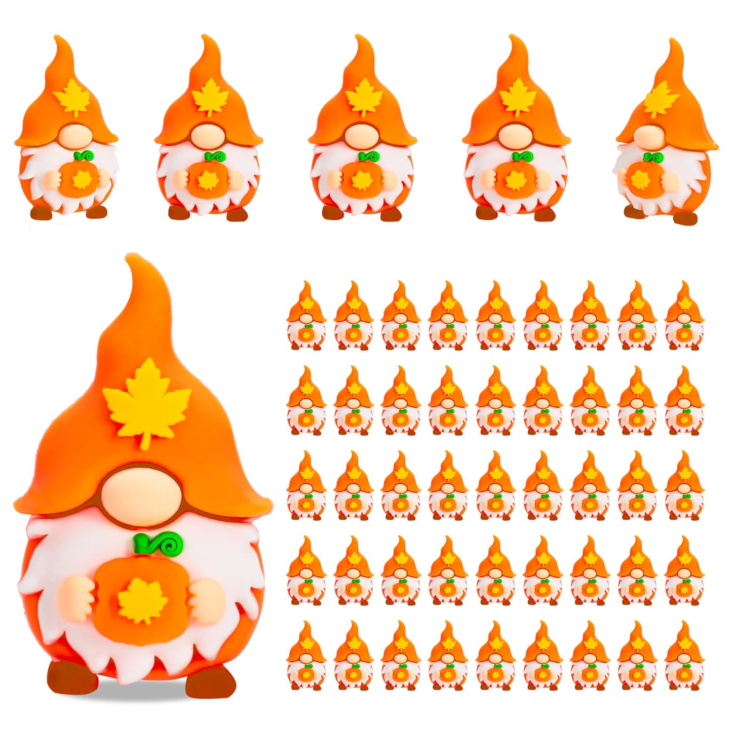 Whaline 50 Pcs Thanksgiving Mini Gnomes Figurines Fall Miniature Gnome Ornaments Pumpkin Maple Leaves Gnome Tiny Statue Figurine for Harvest Party Gifts Home Table Centerpieces Garden Landscape Decor