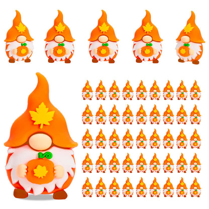 Whaline 50 Pcs Thanksgiving Mini Gnomes Figurines Fall Miniature Gnome Ornaments Pumpkin Maple Leaves Gnome Tiny Statue Figurine for Harvest Party Gifts Home Table Centerpieces Garden Landscape Decor