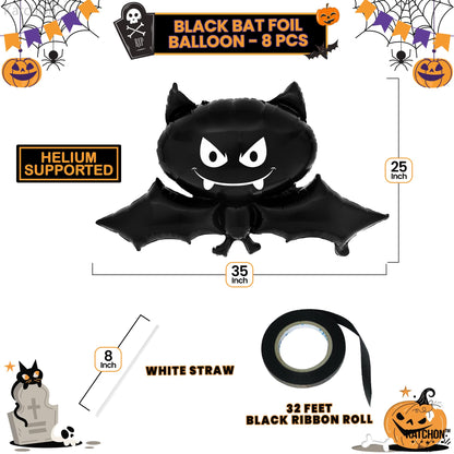 KatchOn, Black Bat Balloons - 35 Inch, Pack of 8 | Summerween Bat Balloon for Summerween Party Decorations | Halloween Bat Foil Balloon For Spooky Summer Decorations | Summer Bat Halloween Decor