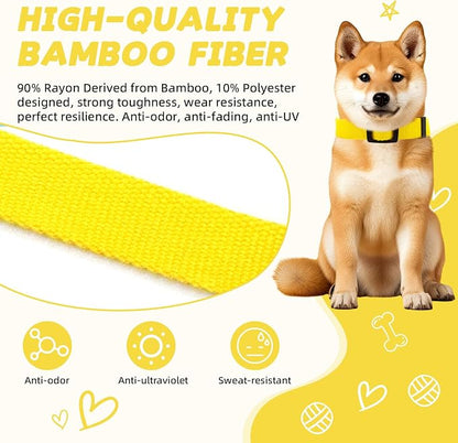 Yellow Dog Collar for Large Dog, Breathable, Anti-Odor & Soft, Comfortable for Sensitive Skin Puppies, 90% Bamboo Rayon, Adjustable Quick-Release Buckle Pet Collar for Large Breeds