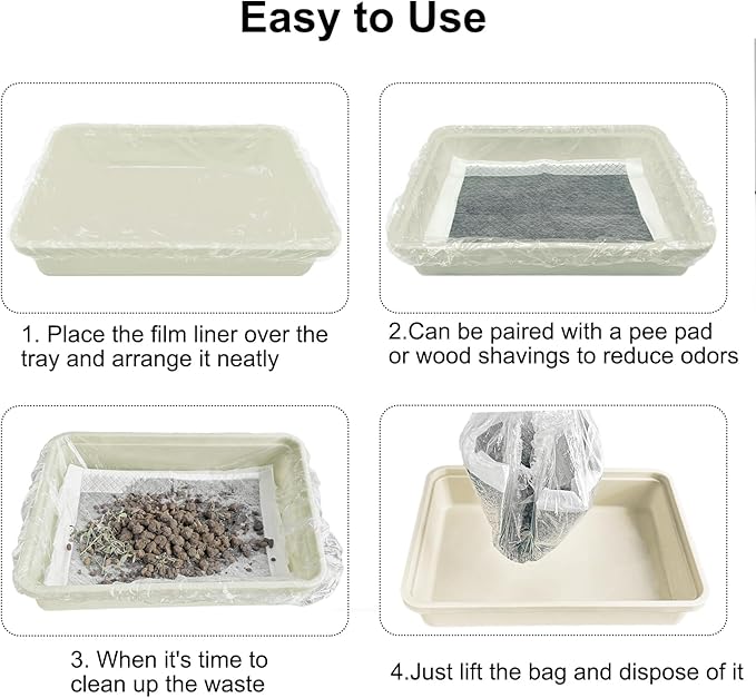 Small Animal Cage Liners Disposable, 50 PCS Large Rabbit Cage Tray Liner Pet Litter Pan Bags Plastic Film Cover for Guinea Pig Bunny Bird Chinchilla Hedgehog (Small)