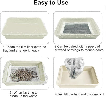 Small Animal Cage Liners Disposable, 50 PCS Large Rabbit Cage Tray Liner Pet Litter Pan Bags Plastic Film Cover for Guinea Pig Bunny Bird Chinchilla Hedgehog (Medium)