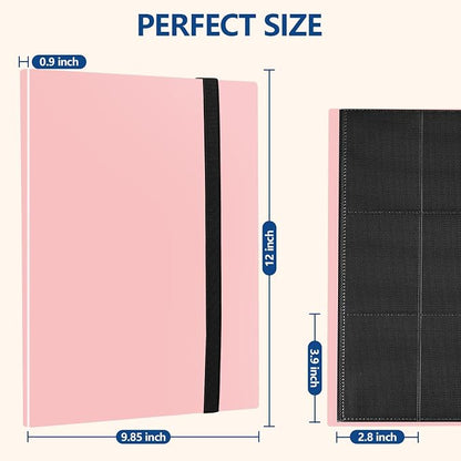 Card Binder, EDUDIIU 9 Pockets Premium Trading Card Binders, Cards Collection Binder Album, Side Loading Yugioh Holder Book for Sport, Football, Baseball Collector - Pink