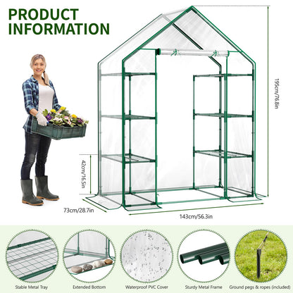 Indoor Greenhouse with Grow Light, 4-Tier 56.3"x28.7"x76.8" Mini Greenhouse with Roll-Up Zippered PVC Cover for Seed Starting Trays, Dimmable Grow Light Shelf for Indoor Plants with Timer