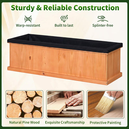 Giantex Raised Garden Bed with 3 Drainage Holes, 44”x10”x12” Wooden Elevated Planter Box w/Removable Bottom & Bed Liner, Elevated Flower Bed, Rectangular Plant Container for Vegetables Herbs & Fruits