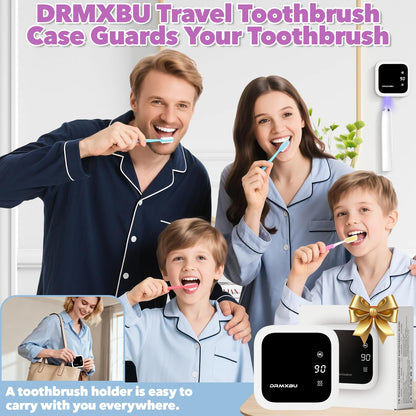 Toothbrush Sanitizer Case and Holders, DRMXBU Wall Mounted Toothbrush Holder with LED Screen, Rechargeable Travel Toothbrush Cleaner Case with Light Air Dry, Tooth Brush Covers for Bathrooms (White)