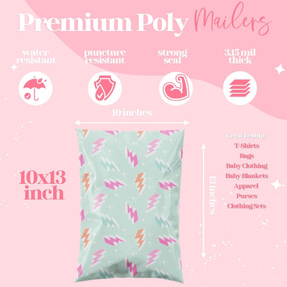 6x9 Designer Poly Mailer 100 Pack Heavy Duty Waterproof Self Seal Shipping Bags for Small Business Large Mailing Envelopes Bulk Tear Resistant Cute Packaging Lightning Bolt