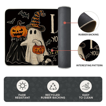 Artoid Mode Black I Hope You Brought Boos Spider Web Pumpkin Halloween Kitchen Mats Set of 2, Black Cat Home Decor Low-Profile Kitchen Rugs for Floor - 17x29 and 17x47 Inch