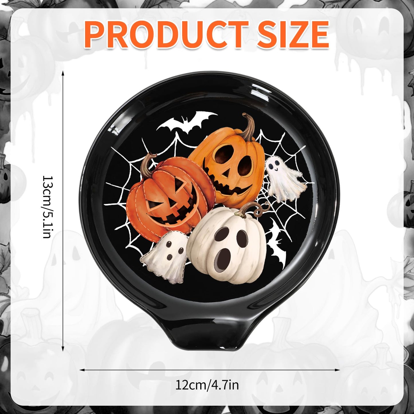 JarThenaAMCS 2Pcs 4.7inch Halloween Spoon Rest Black White Orange Ghost Pumpkin Small Coffee Spoon Holder for Halloween Bar Coffee Station Accessories